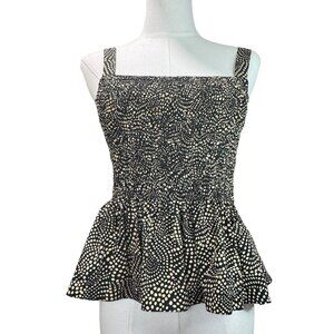 Madewell Black Smocked Peplum Tank Top Size 2 – Polka Dot Print